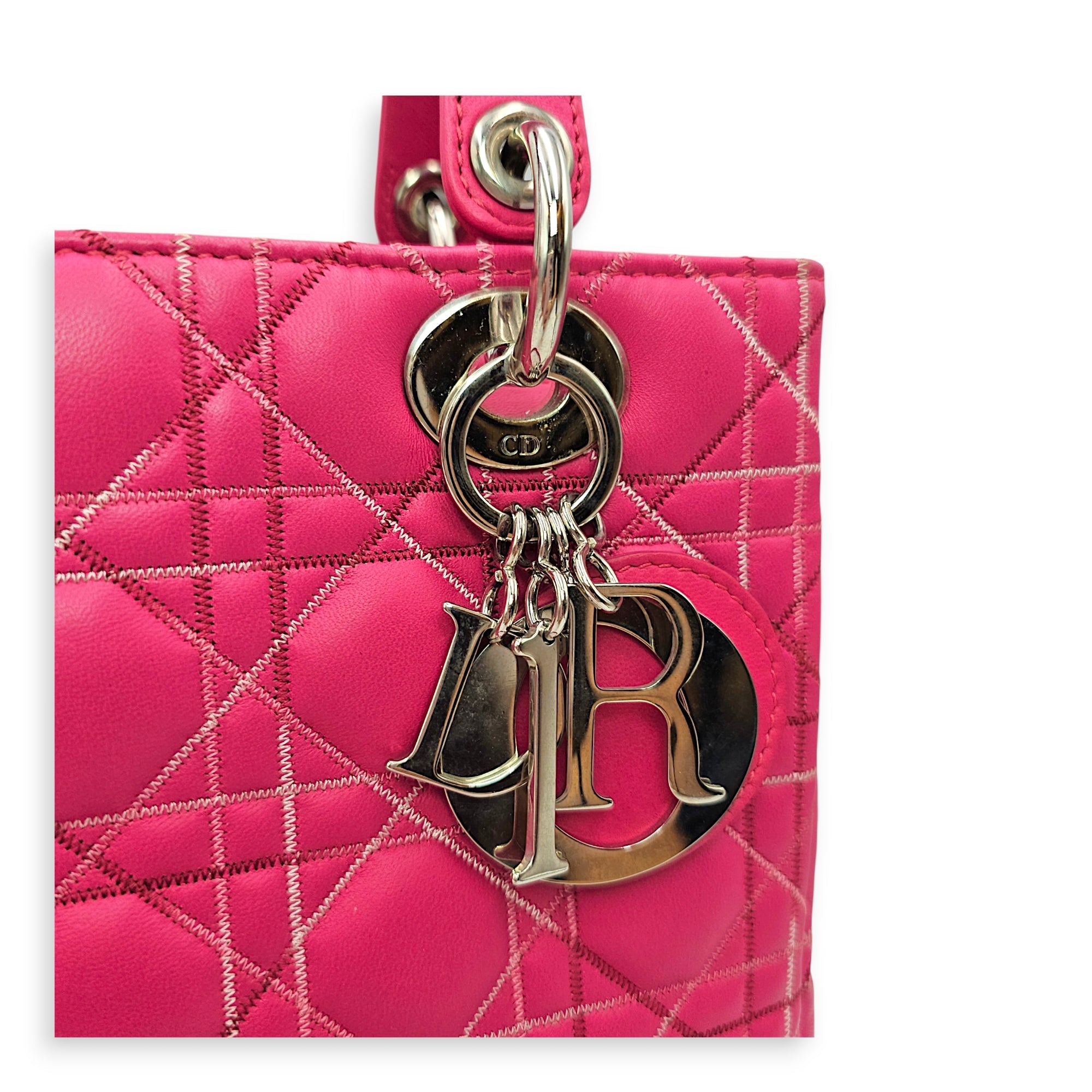 Lady Dior Medium Pink Top Handle Bag in Calfskin Silver hardware CL2606-21895 12