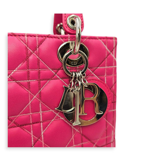 Lady Dior Medium Pink Top Handle Bag in Calfskin Silver hardware CL2606-21895 12