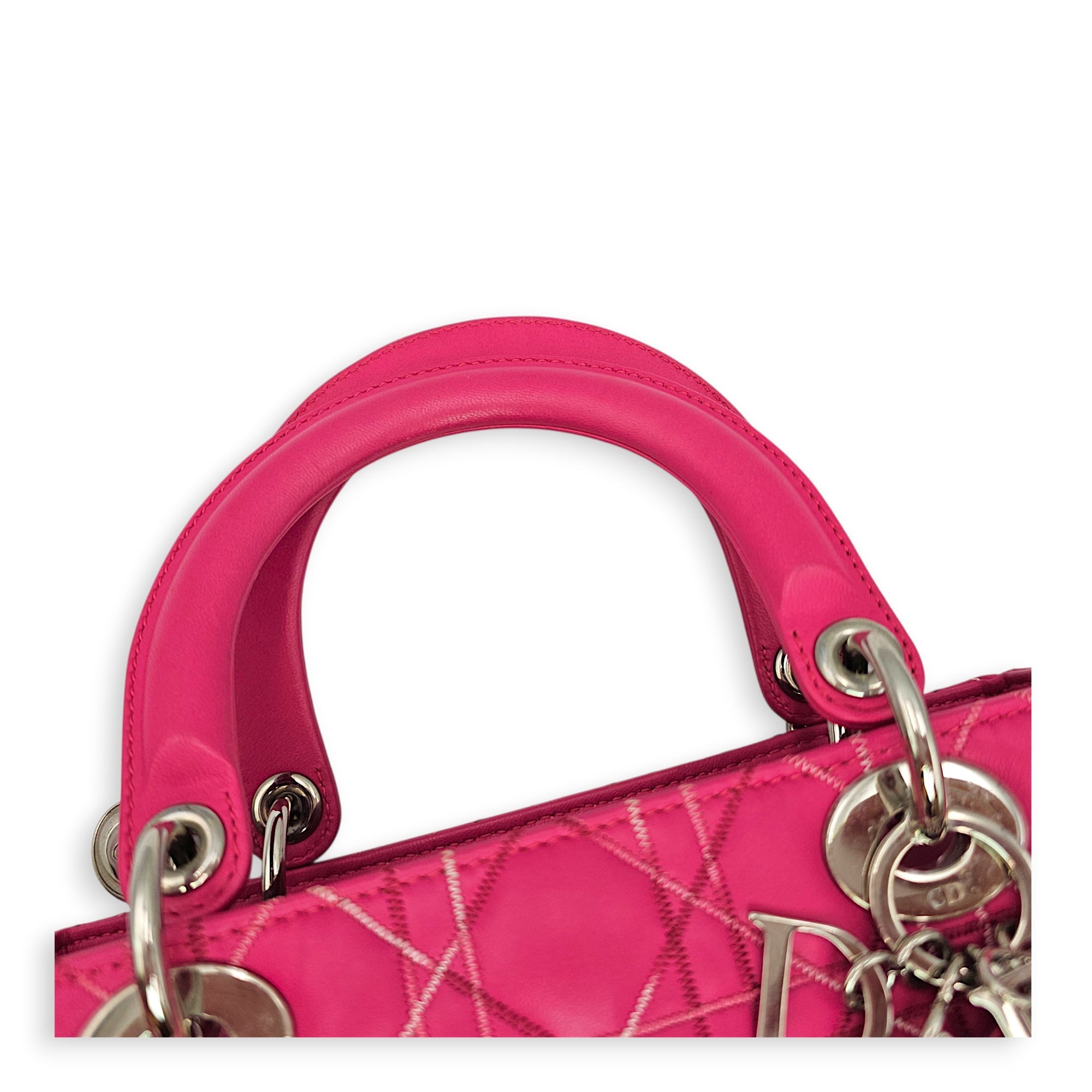 Lady Dior Medium Pink Top Handle Bag in Calfskin Silver hardware CL2606-21895 13