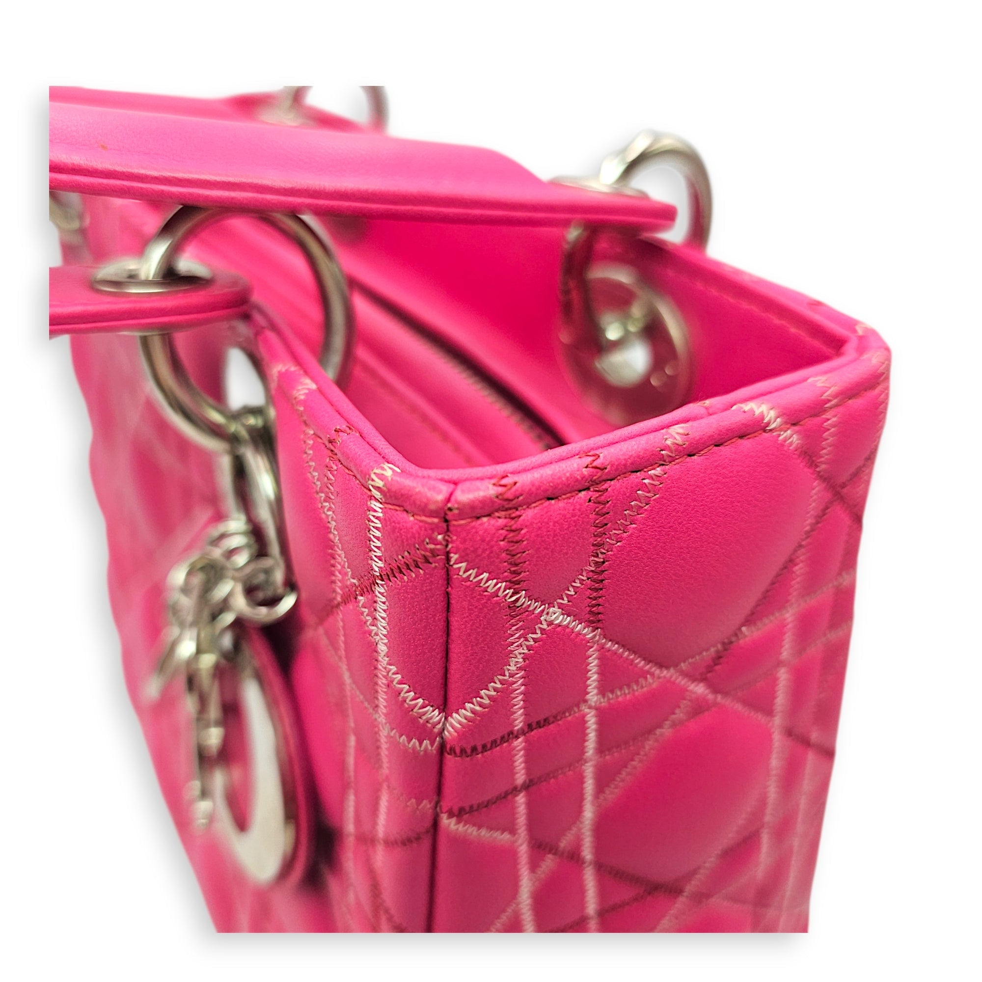 Lady Dior Medium Pink Top Handle Bag in Calfskin Silver hardware CL2606-21895 15