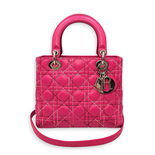 Lady Dior Medium Pink Top Handle Bag in Calfskin Silver hardware CL2606-21895 16