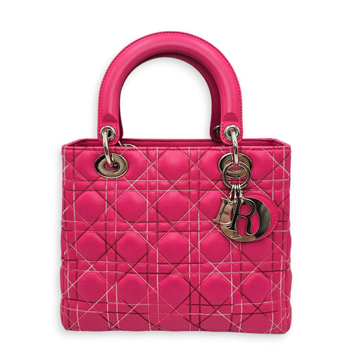 Lady Dior Medium Pink Top Handle Bag in Calfskin Silver hardware CL2606-21895 1
