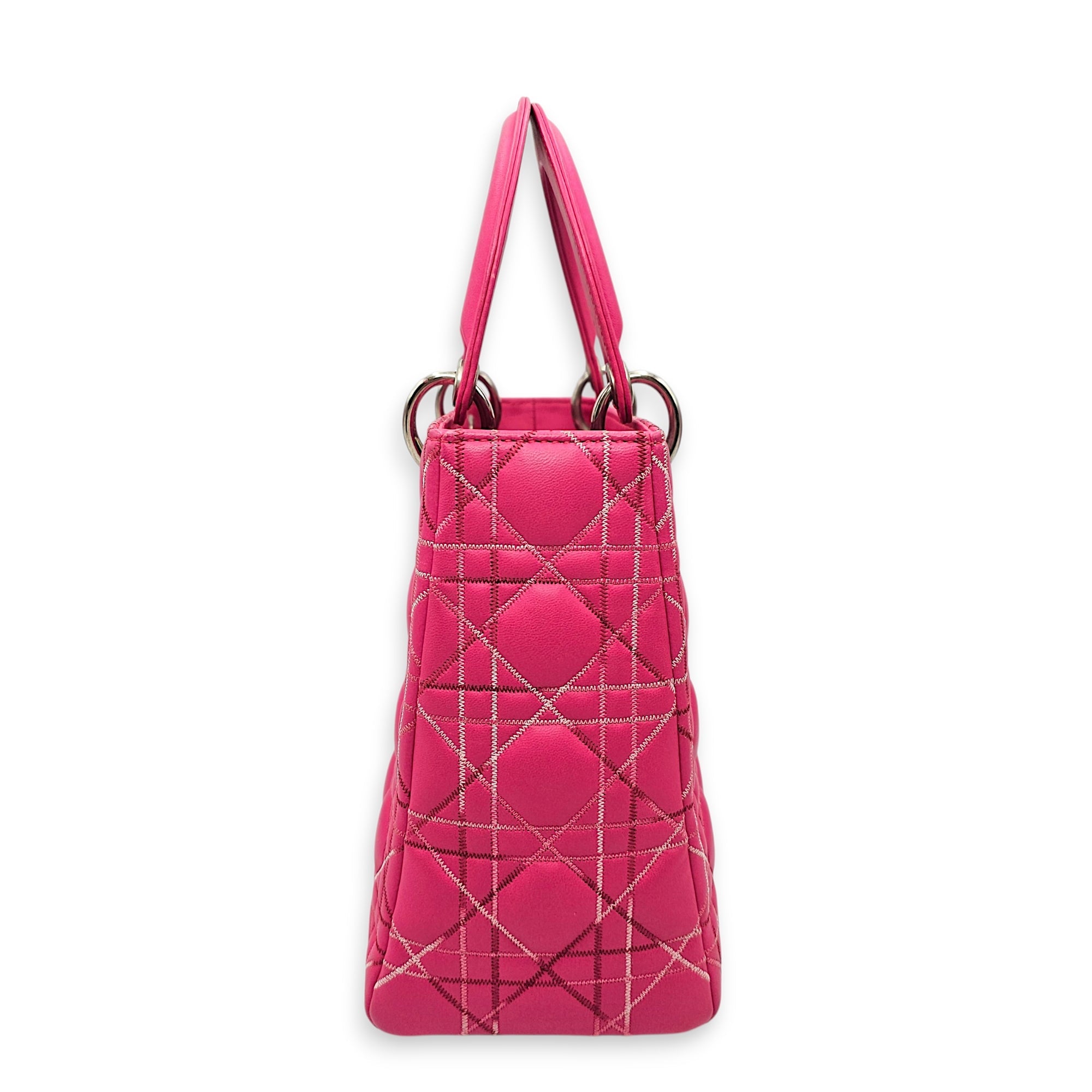 Lady Dior Medium Pink Top Handle Bag in Calfskin Silver hardware CL2606-21895 4
