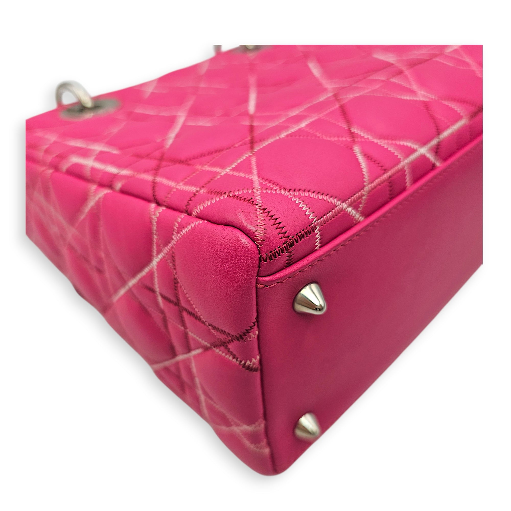 Lady Dior Medium Pink Top Handle Bag in Calfskin Silver hardware CL2606-21895 7