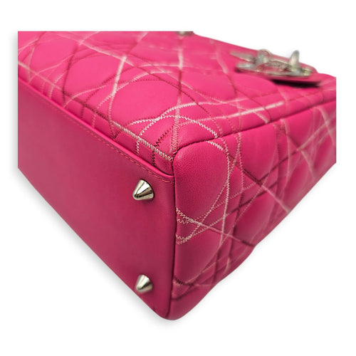 Lady Dior Medium Pink Top Handle Bag in Calfskin Silver hardware CL2606-21895 8