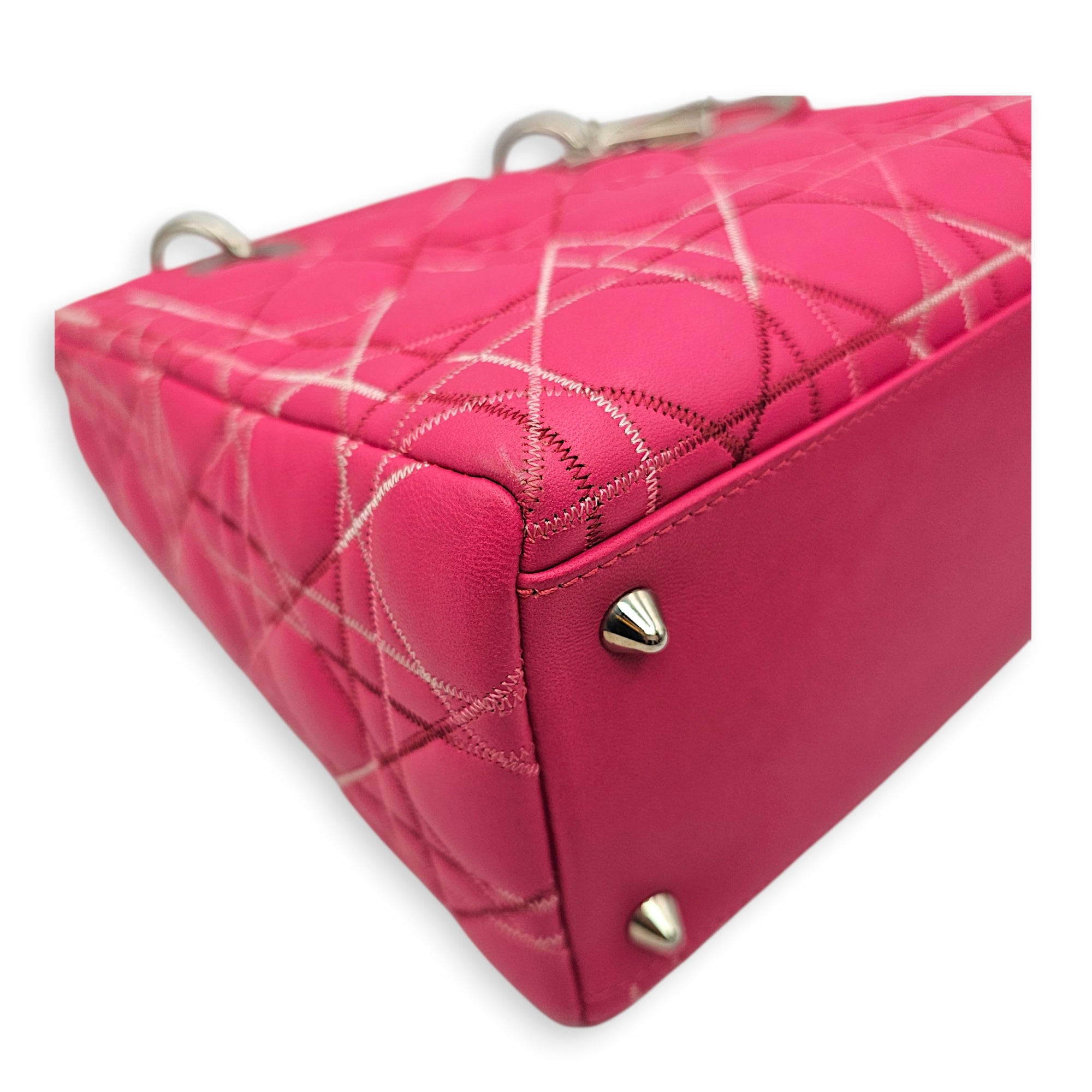 Lady Dior Medium Pink Top Handle Bag in Calfskin Silver hardware CL2606-21895 9