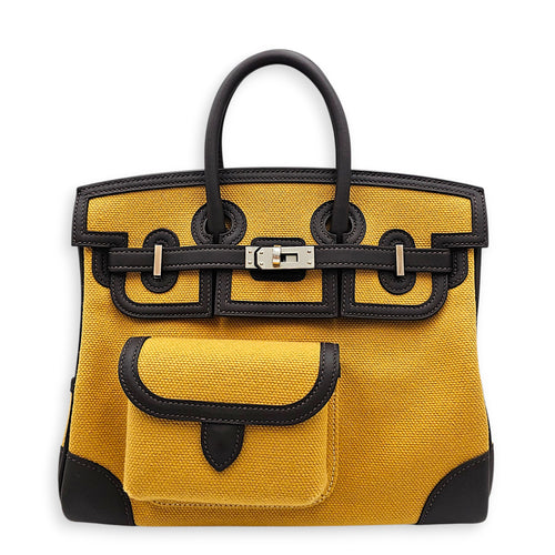 Cargo Birkin 25 Paille/Bai Brun in Swift/Toile Palladium hardware