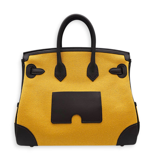 Cargo Birkin 25 Paille/Bai Brun in Swift/Toile Palladium hardware