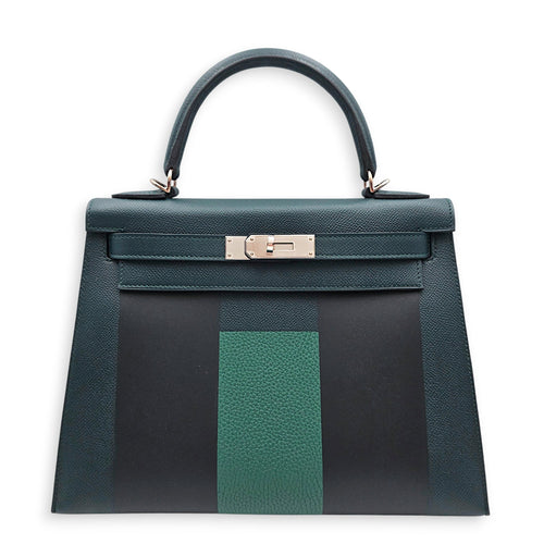 Lettre H Sellier Kelly 28 Vert Cypres/Blue Obscure/Malachite in Epsom/Sombrero/Clemence Palladium hardware CL2606-21910 1