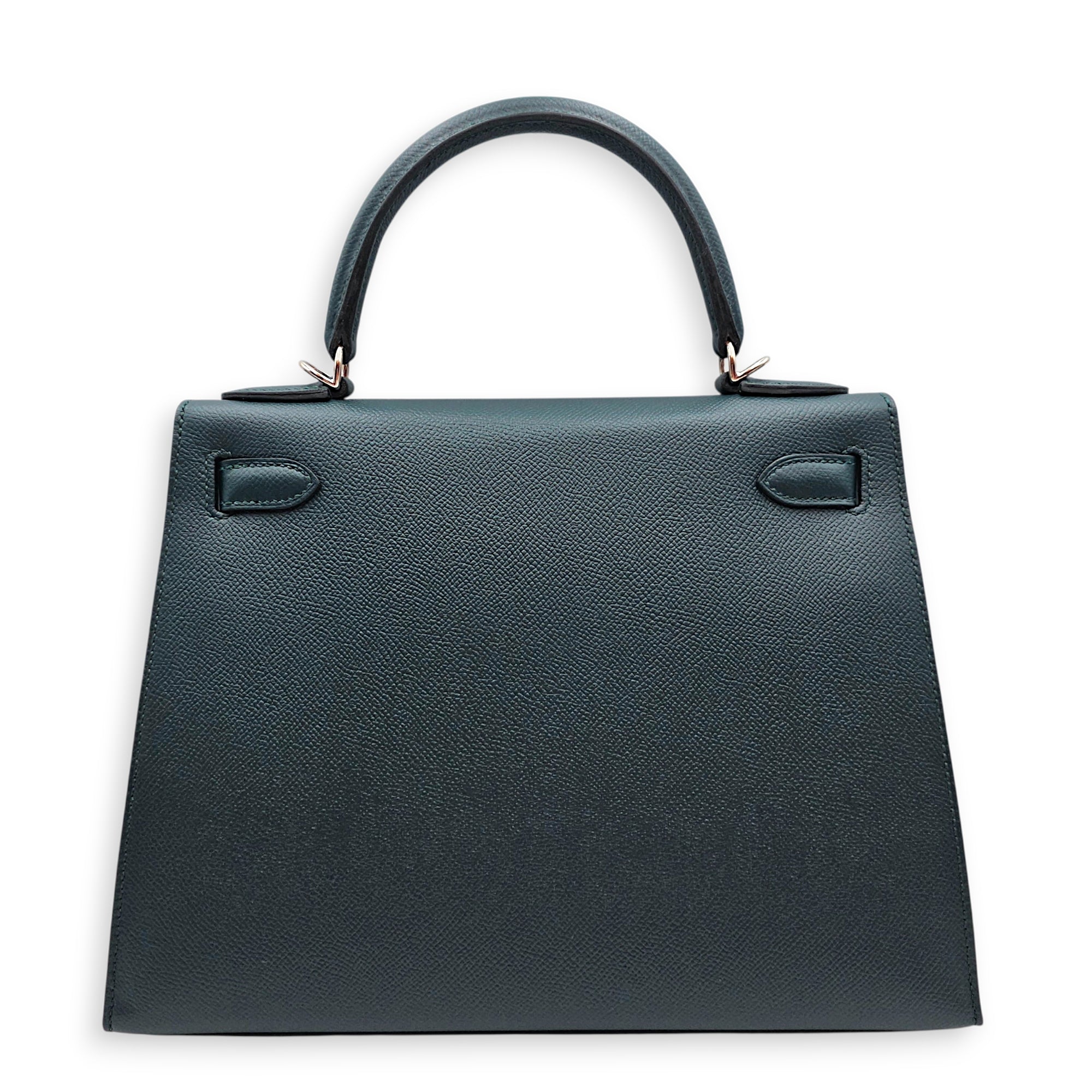 Lettre H Sellier Kelly 28 Vert Cypres/Blue Obscure/Malachite in Epsom/Sombrero/Clemence Palladium hardware CL2606-21910 2