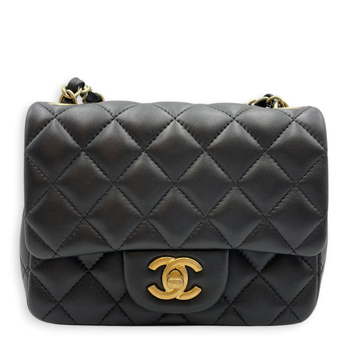 Mini Square Black Crossbody Bag in Lambskin Gold hardware