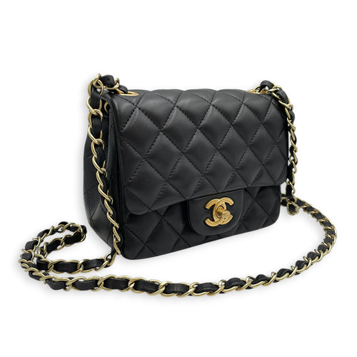 Mini Square Black Crossbody Bag in Lambskin Gold hardware