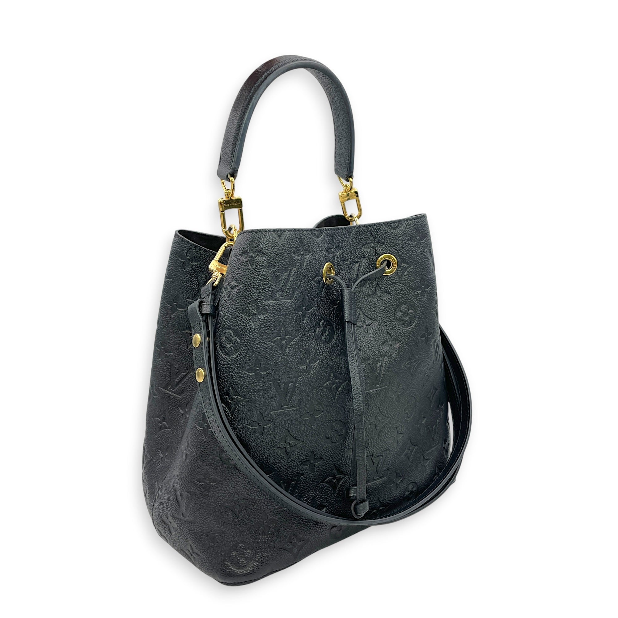 NeoNoe MM Monogram Black Bucket Bag in Empreinte Leather Gold hardware