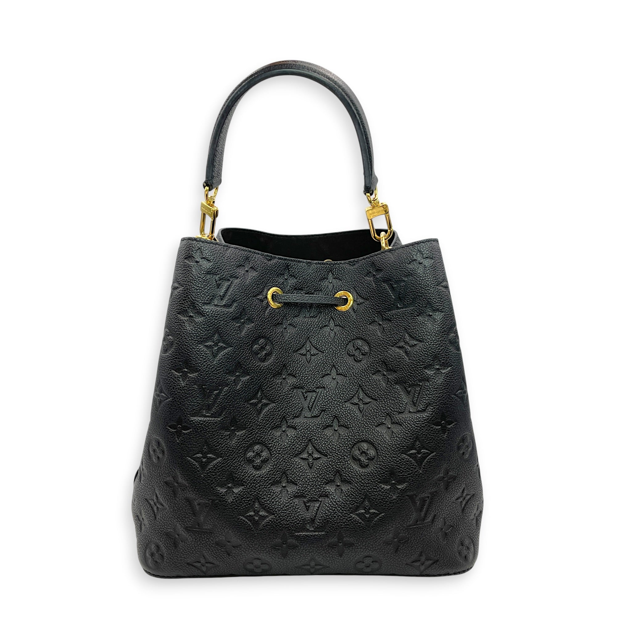 NeoNoe MM Monogram Black Bucket Bag in Empreinte Leather Gold hardware