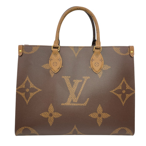 Reverse  Monogram OnTheGo MM Brown Tote Bag in Canvas