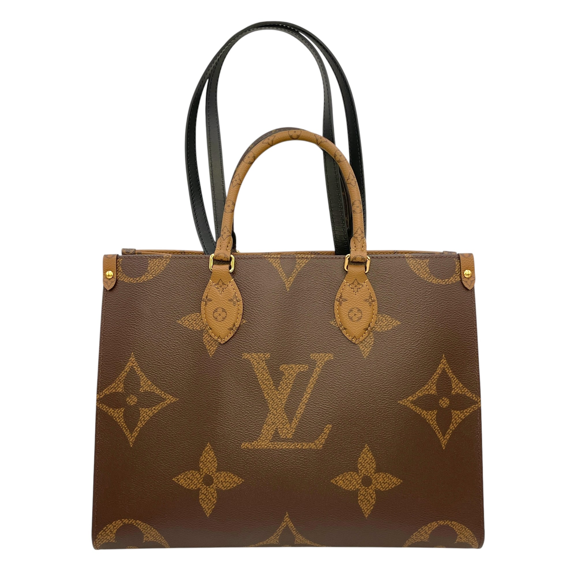 Reverse  Monogram OnTheGo MM Brown Tote Bag in Canvas