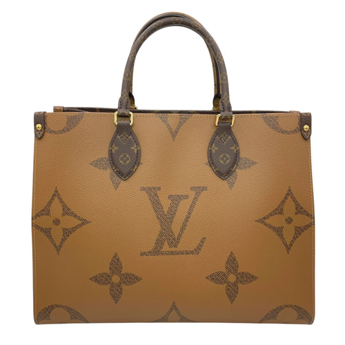 Reverse  Monogram OnTheGo MM Brown Tote Bag in Canvas
