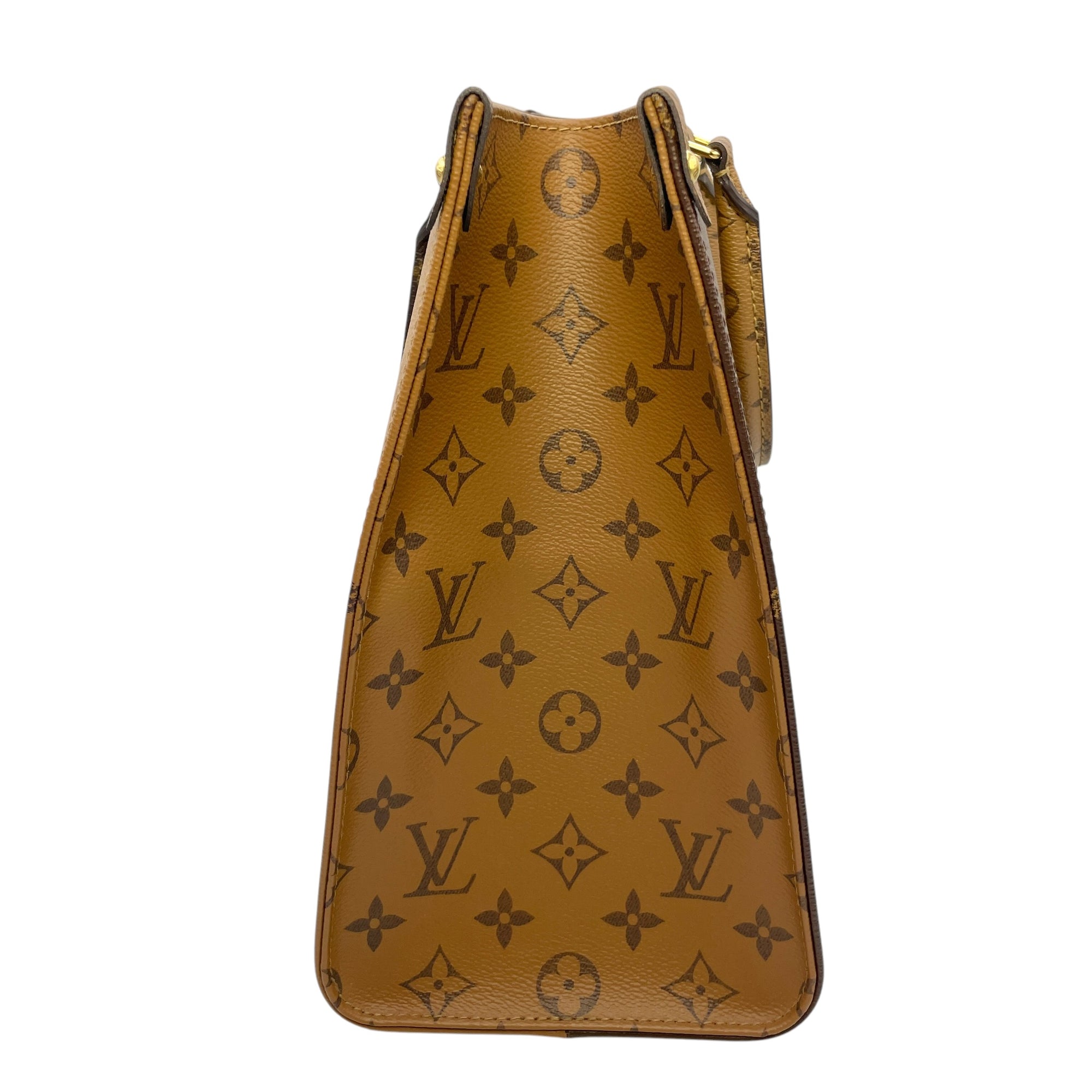 Reverse  Monogram OnTheGo MM Brown Tote Bag in Canvas