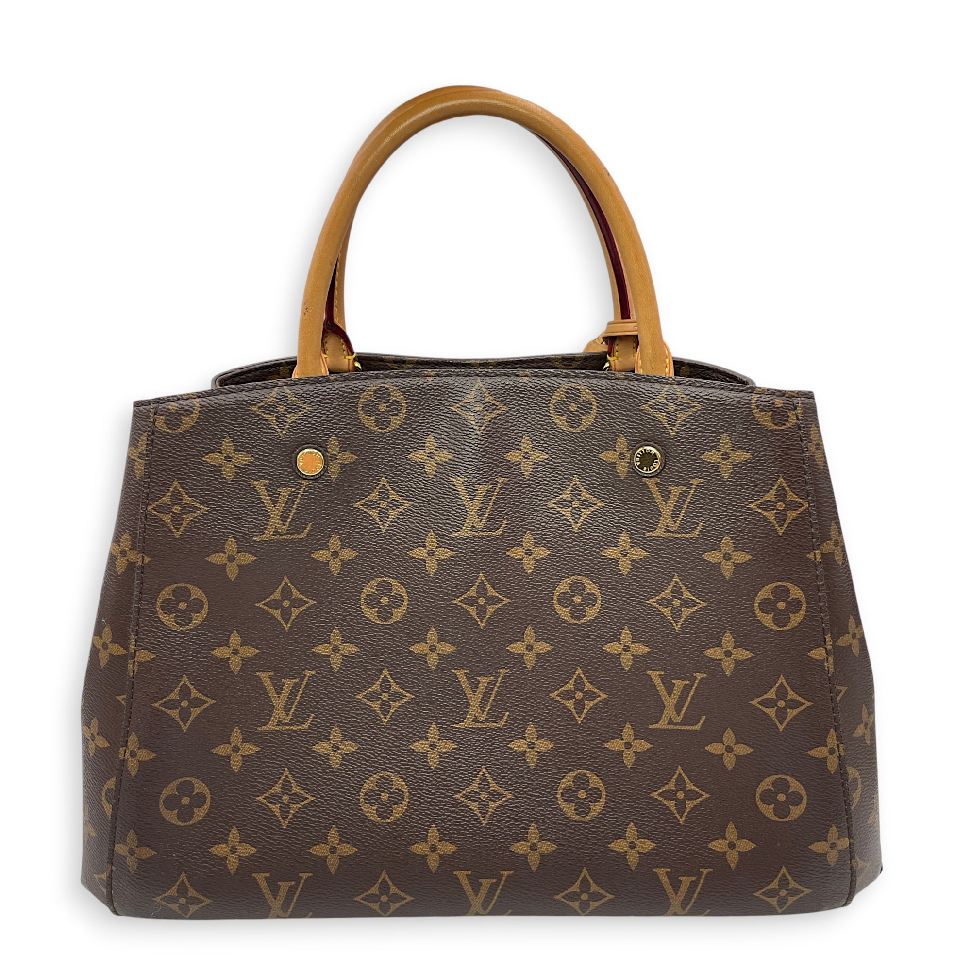 Montaigne MM Brown Top Handle Bag in Canvas Gold hardware CL2606-21928 2
