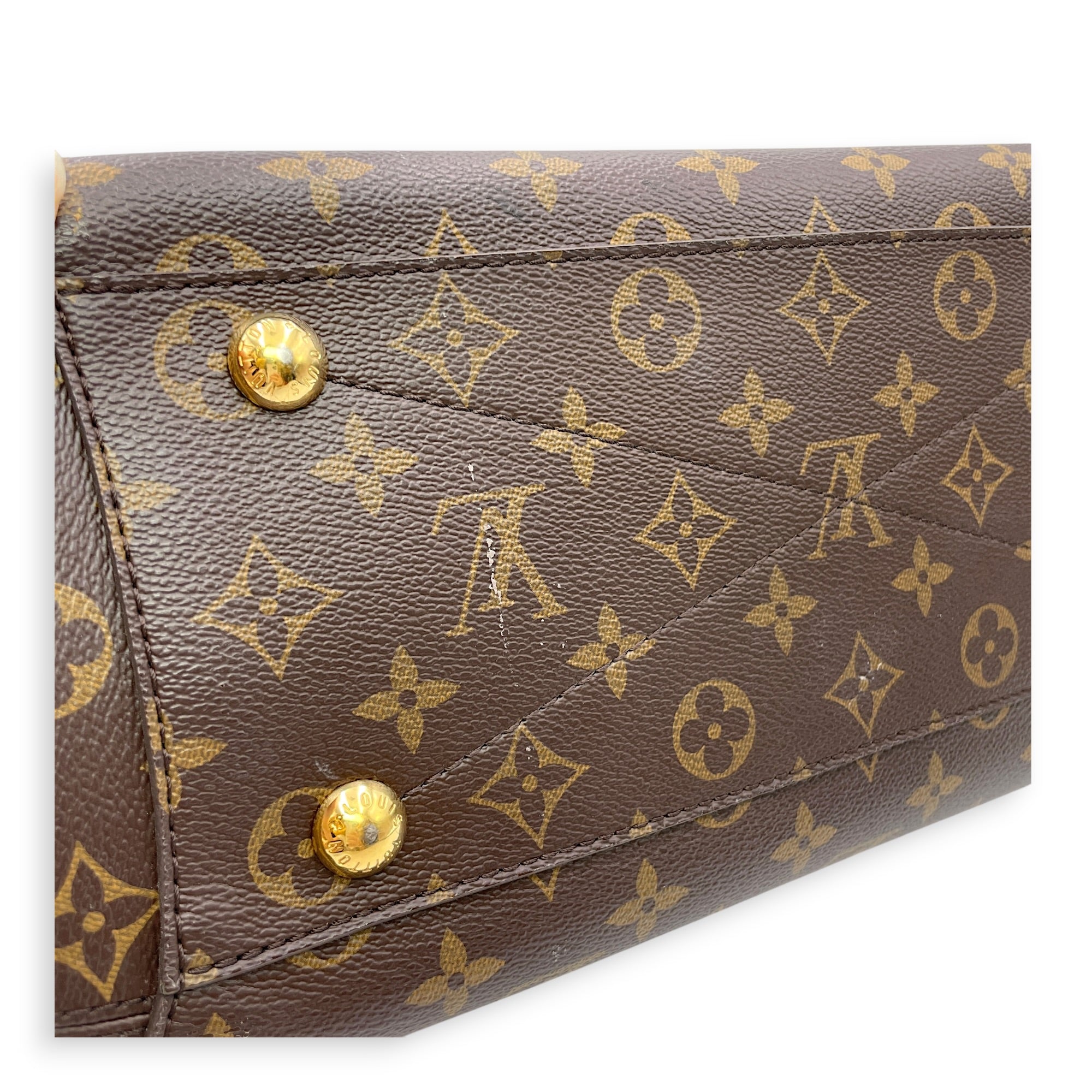 Montaigne MM Brown Top Handle Bag in Canvas Gold hardware CL2606-21928 13