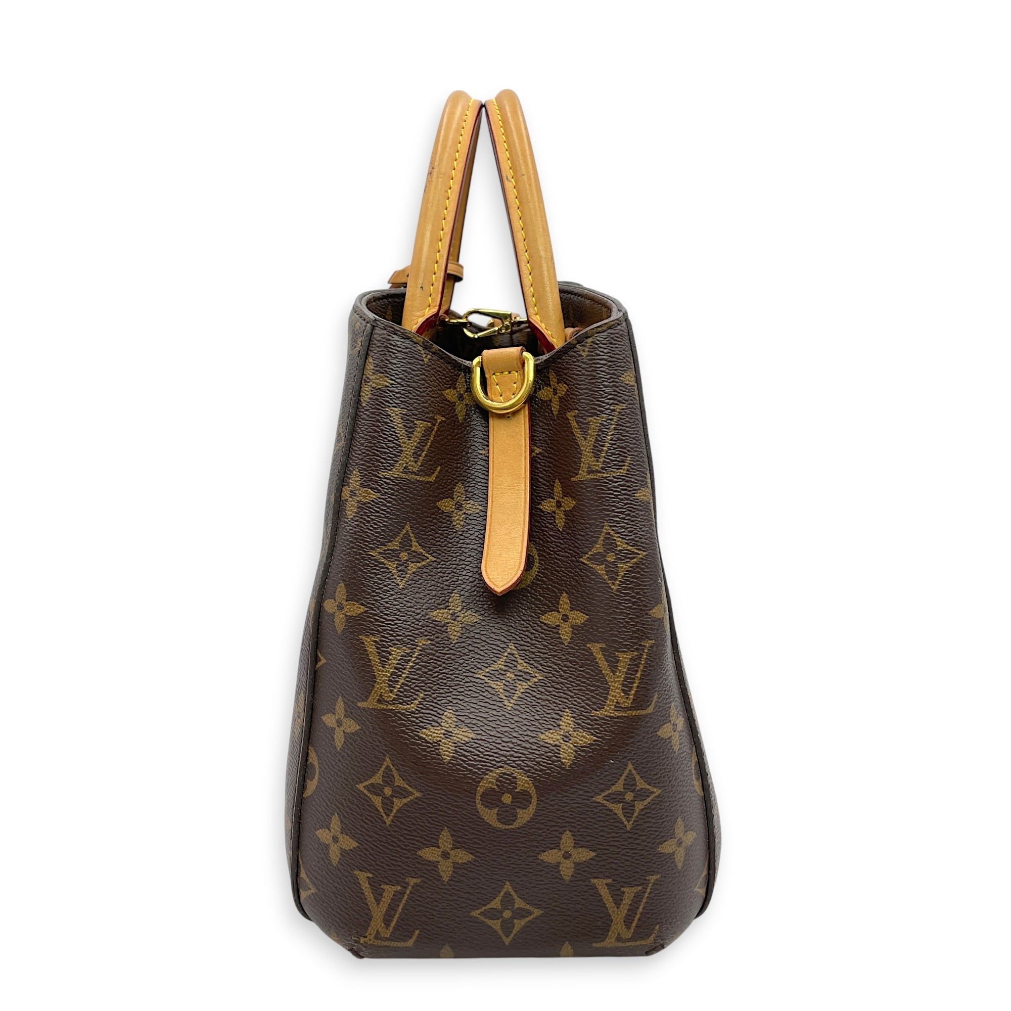 Montaigne MM Brown Top Handle Bag in Canvas Gold hardware CL2606-21928 3