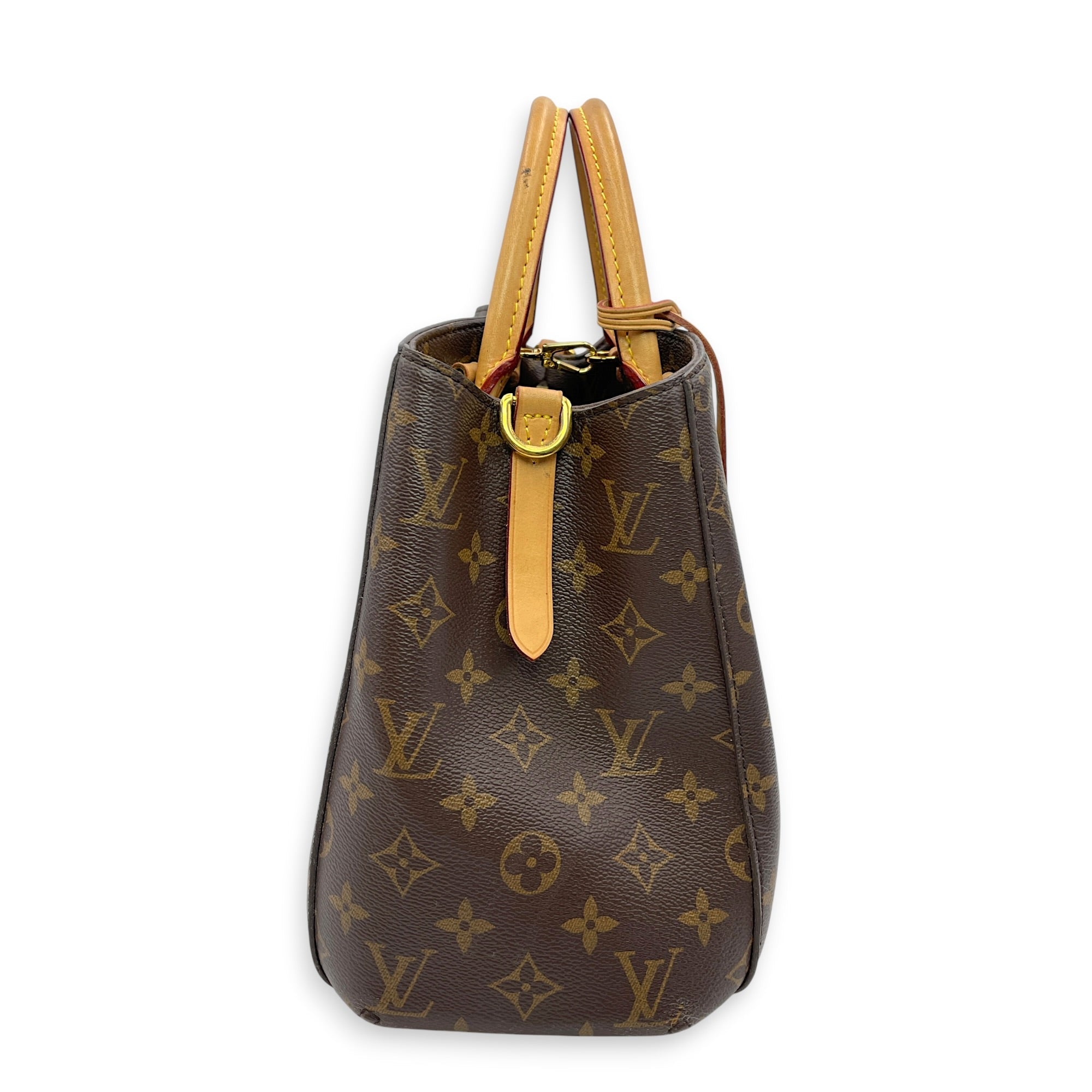 Montaigne MM Brown Top Handle Bag in Canvas Gold hardware CL2606-21928 4