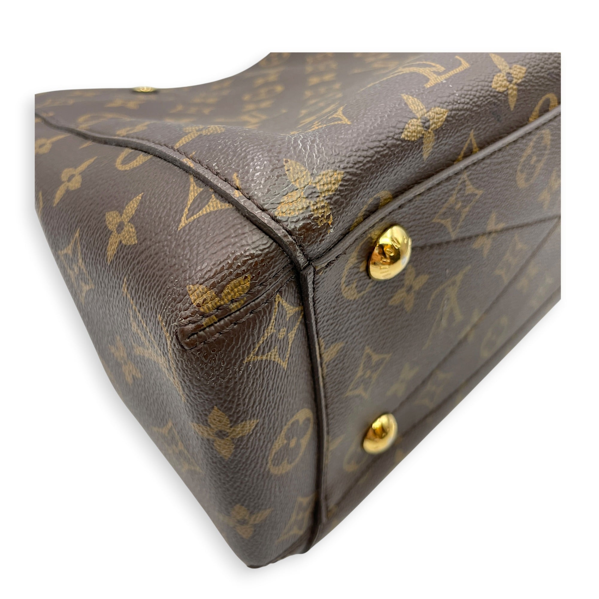 Montaigne MM Brown Top Handle Bag in Canvas Gold hardware CL2606-21928 9