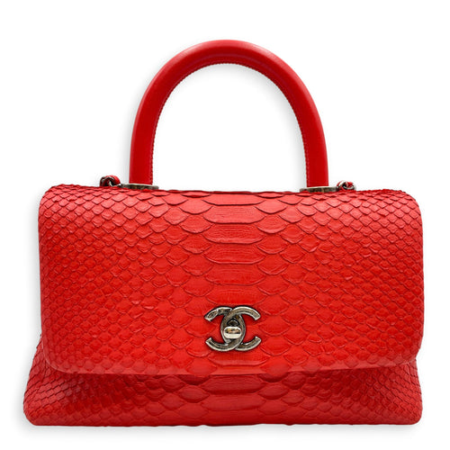 Coco Red Top Handle Bag in Python Leather Silver hardware CL2606-21932 1