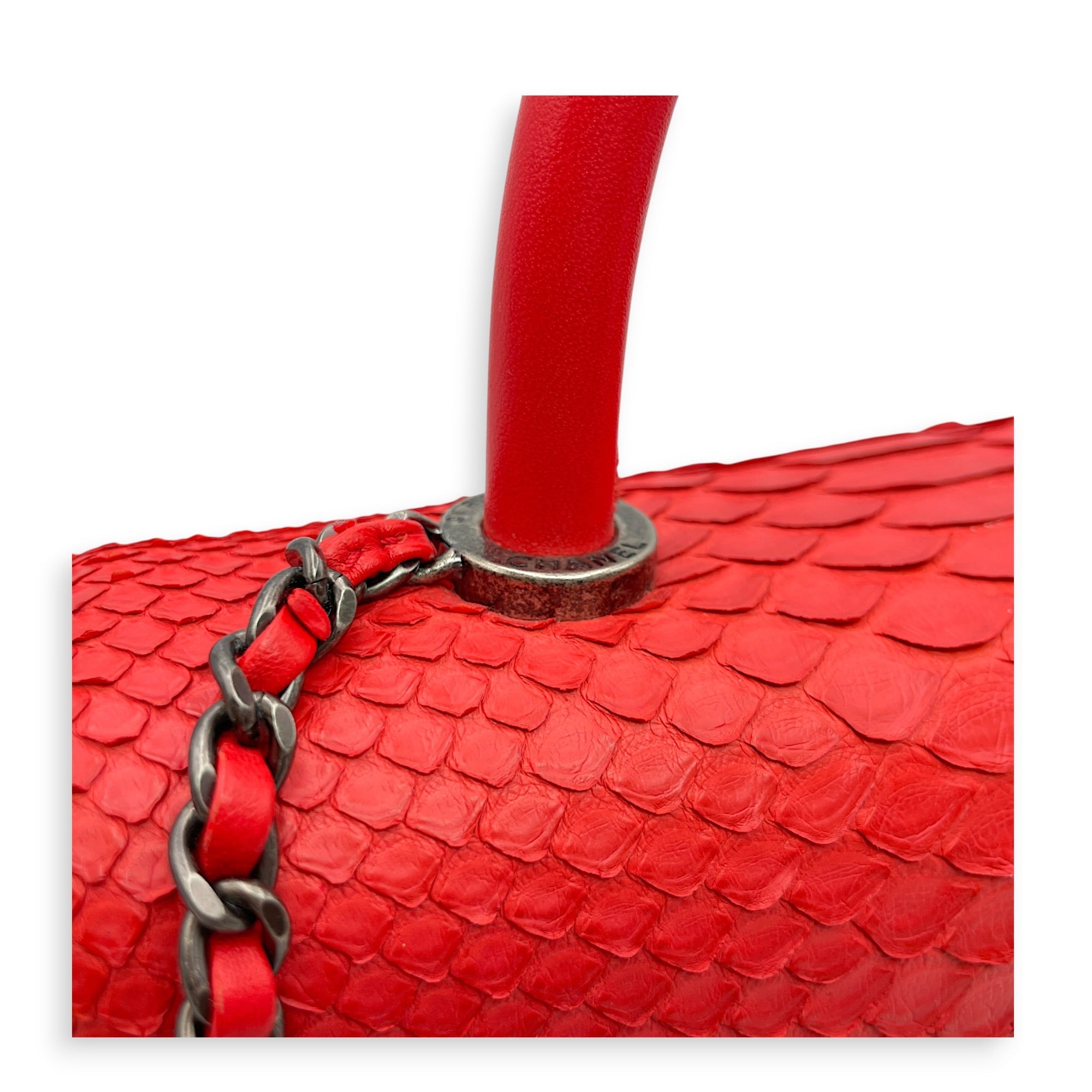 Coco Red Top Handle Bag in Python Leather Silver hardware CL2606-21932 11
