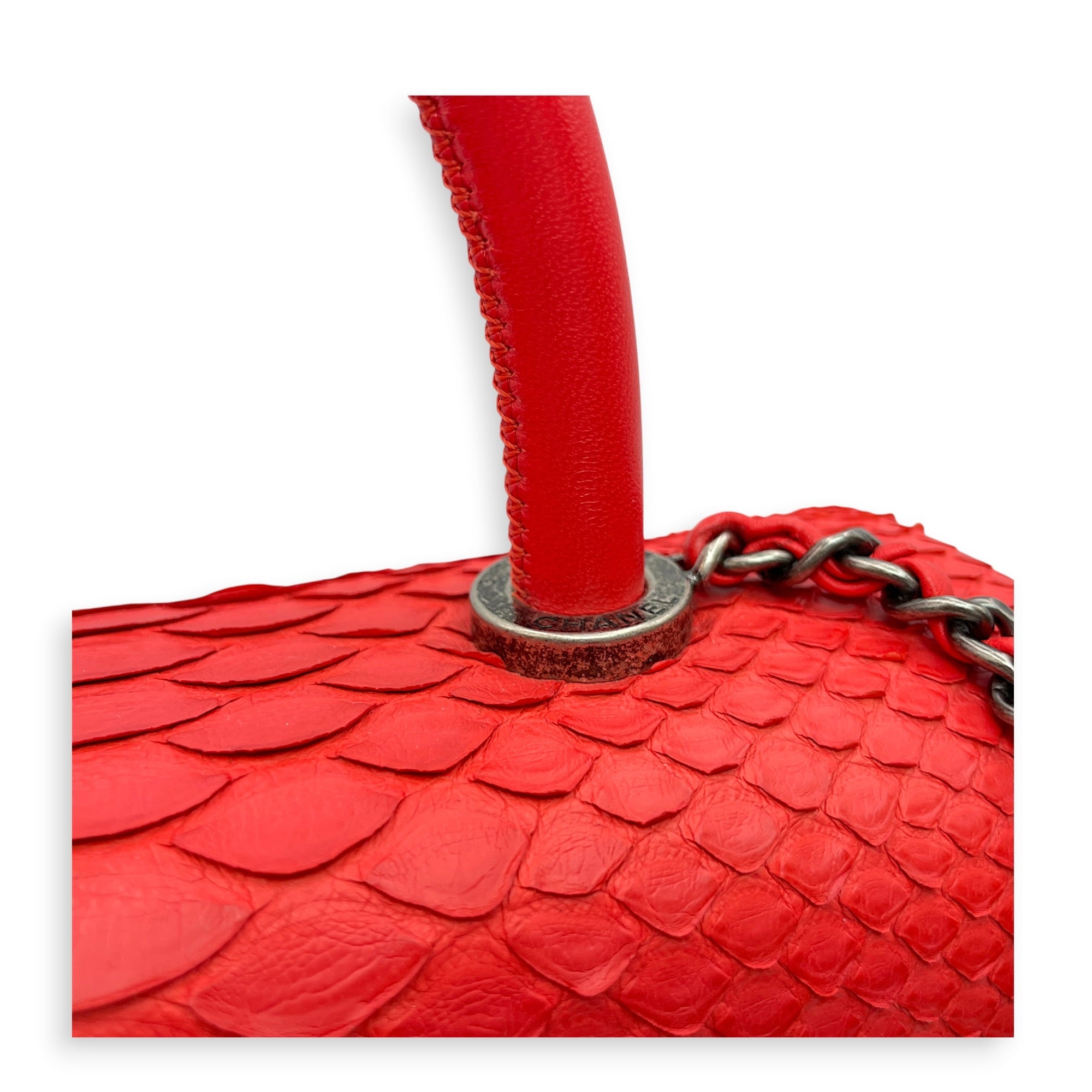 Coco Red Top Handle Bag in Python Leather Silver hardware CL2606-21932 14