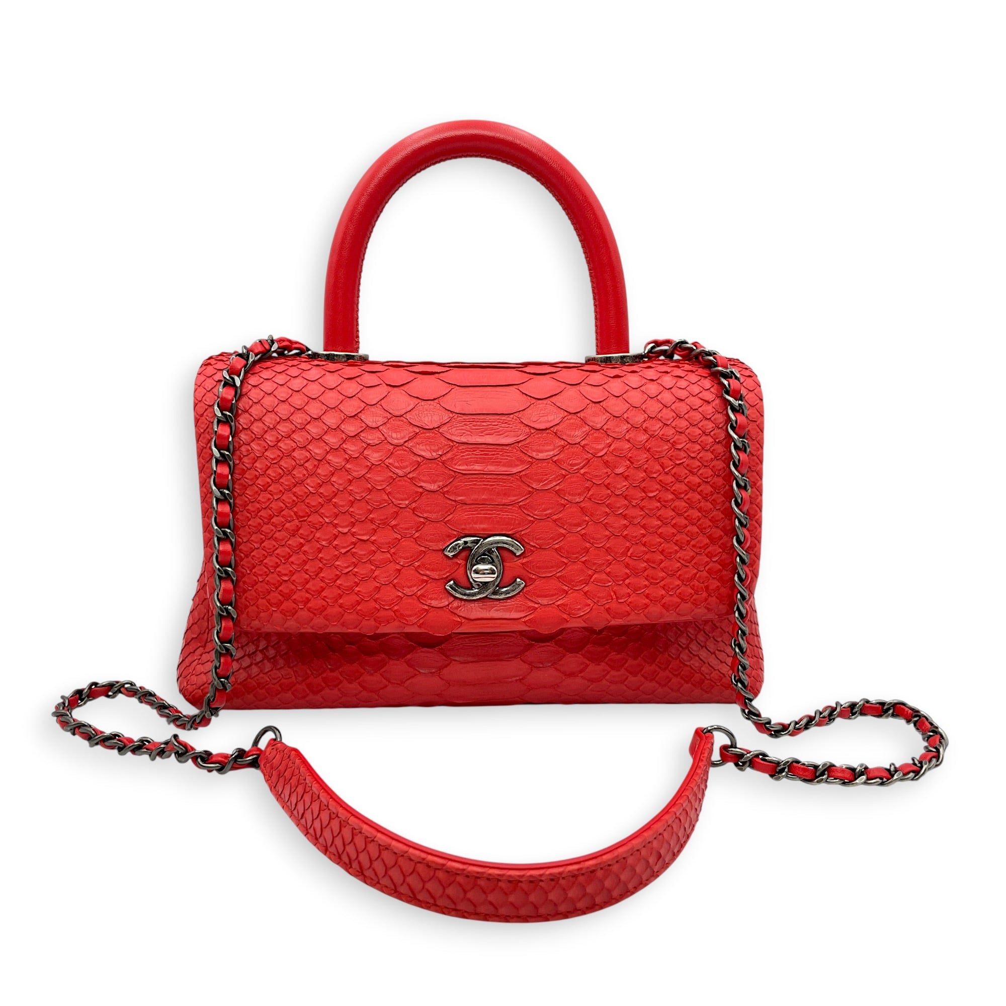 Coco Red Top Handle Bag in Python Leather Silver hardware CL2606-21932 15