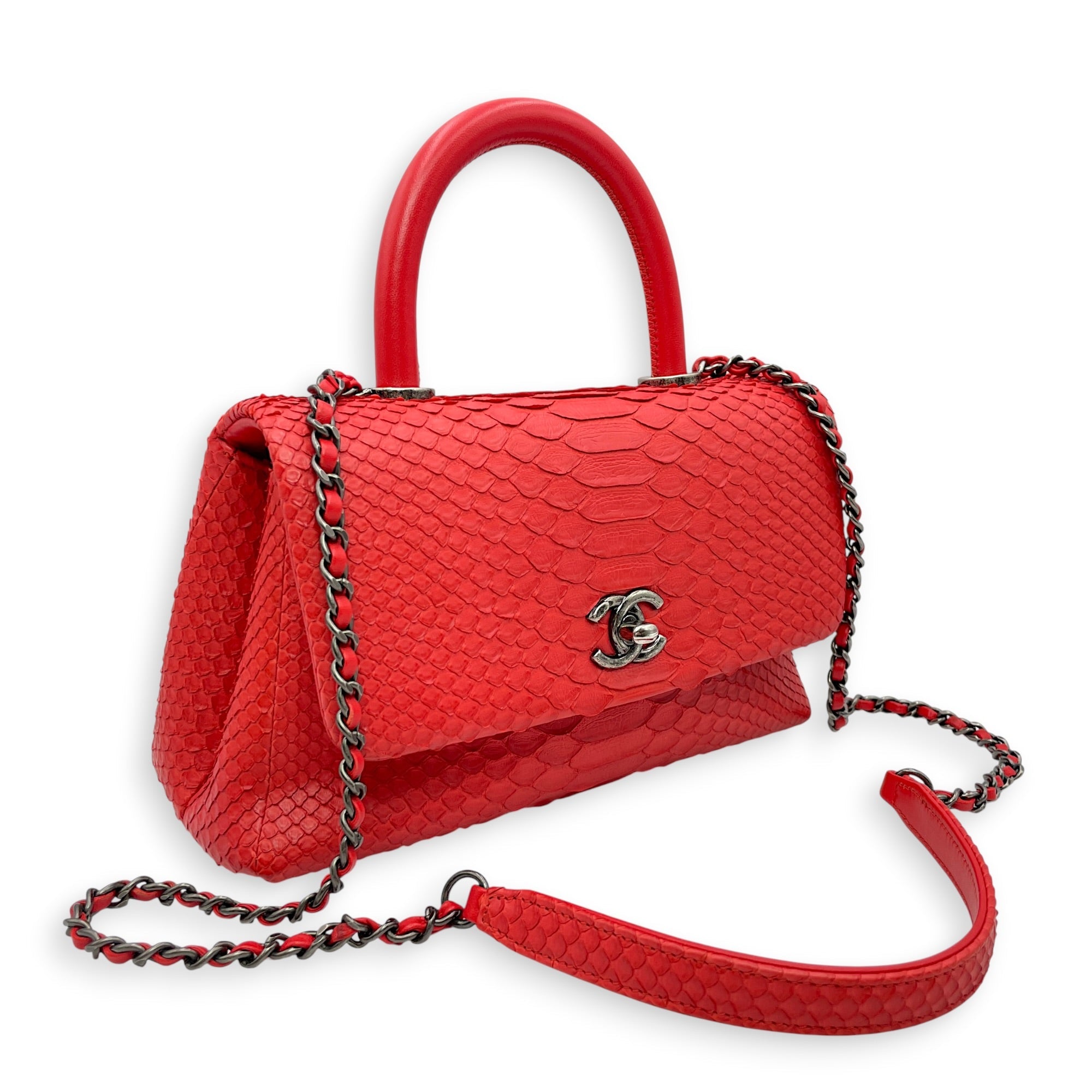 Coco Red Top Handle Bag in Python Leather Silver hardware CL2606-21932 16