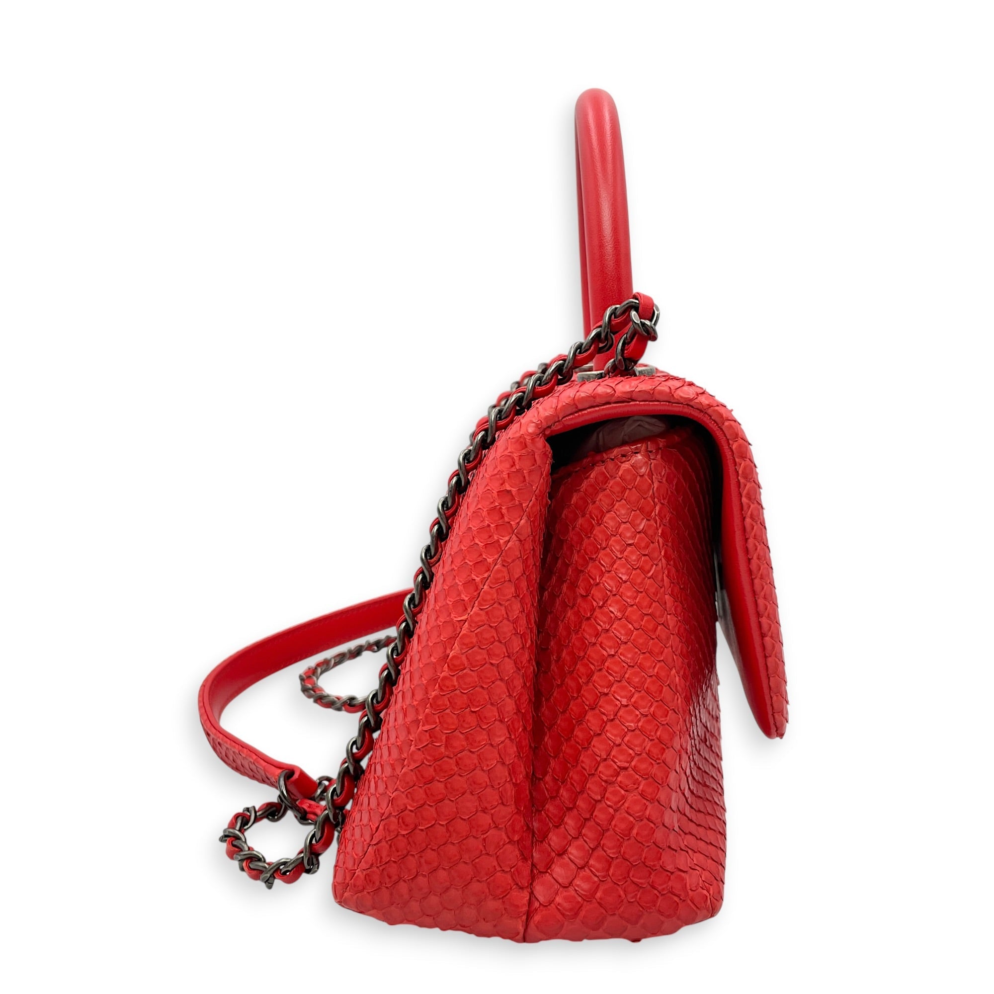 Coco Red Top Handle Bag in Python Leather Silver hardware CL2606-21932 3