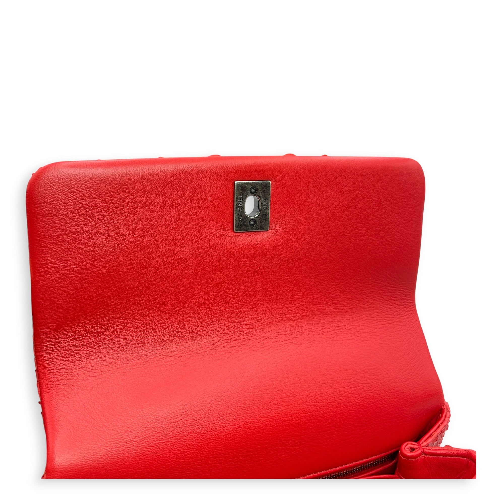 Coco Red Top Handle Bag in Python Leather Silver hardware CL2606-21932 4