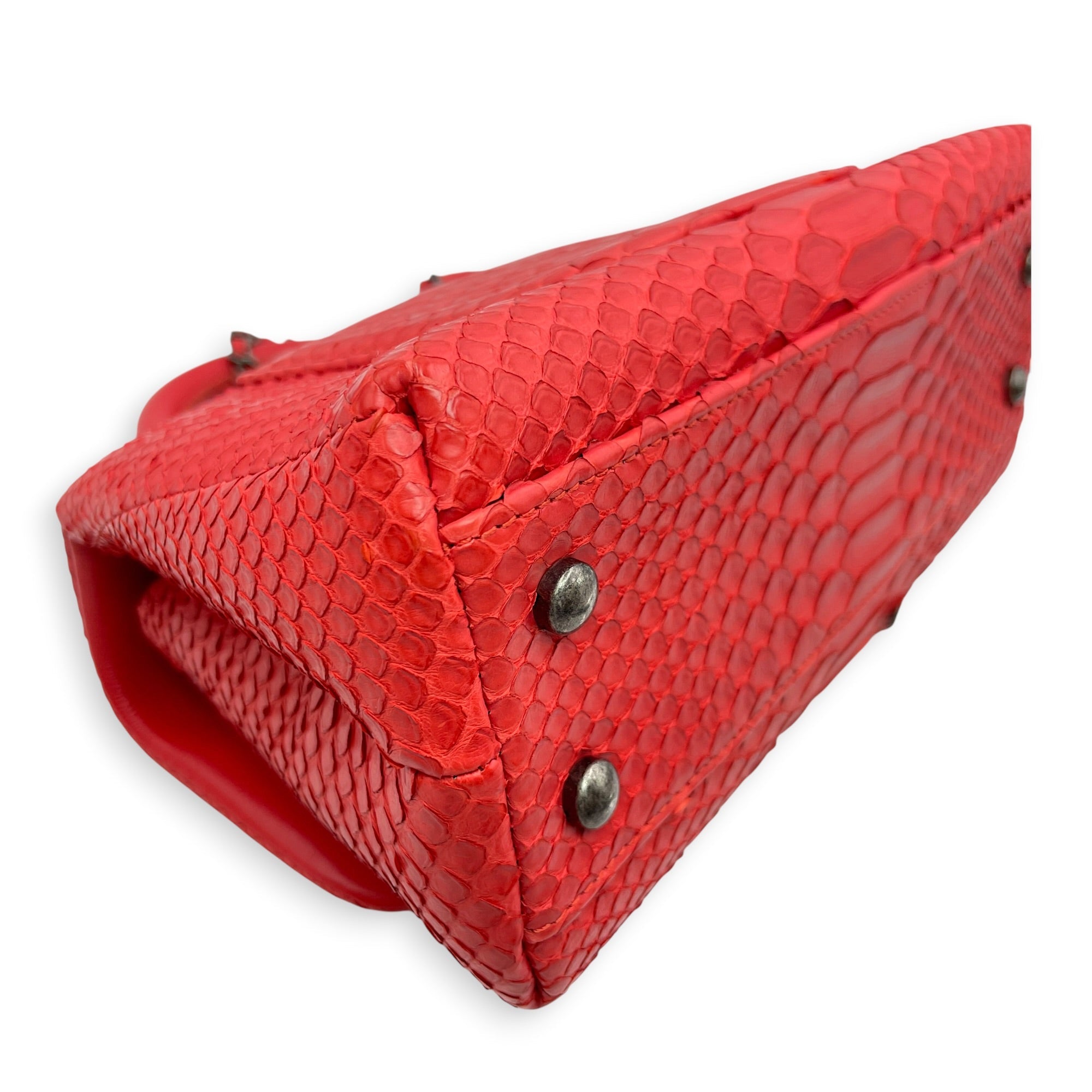 Coco Red Top Handle Bag in Python Leather Silver hardware CL2606-21932 8