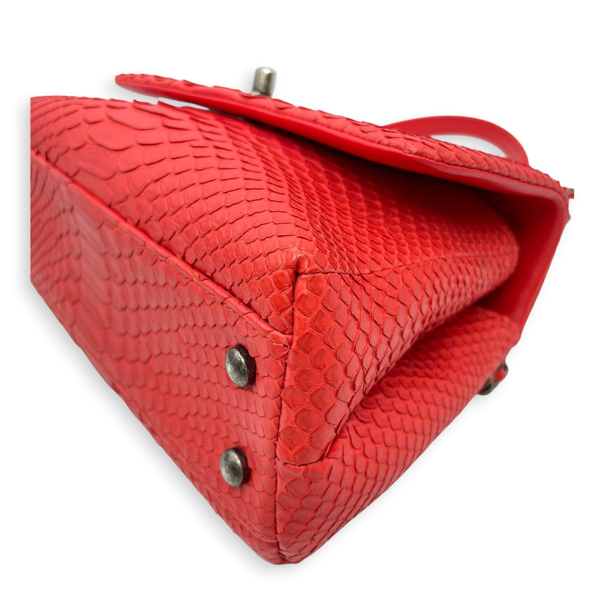 Coco Red Top Handle Bag in Python Leather Silver hardware CL2606-21932 9