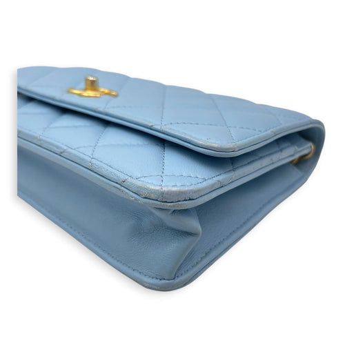 Wallet on Chain Blue Crossbody Bag in Calfskin Gold hardware