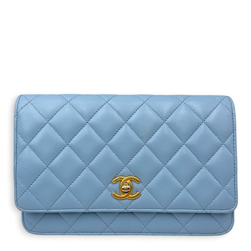 Wallet on Chain Blue Crossbody Bag in Calfskin Gold hardware