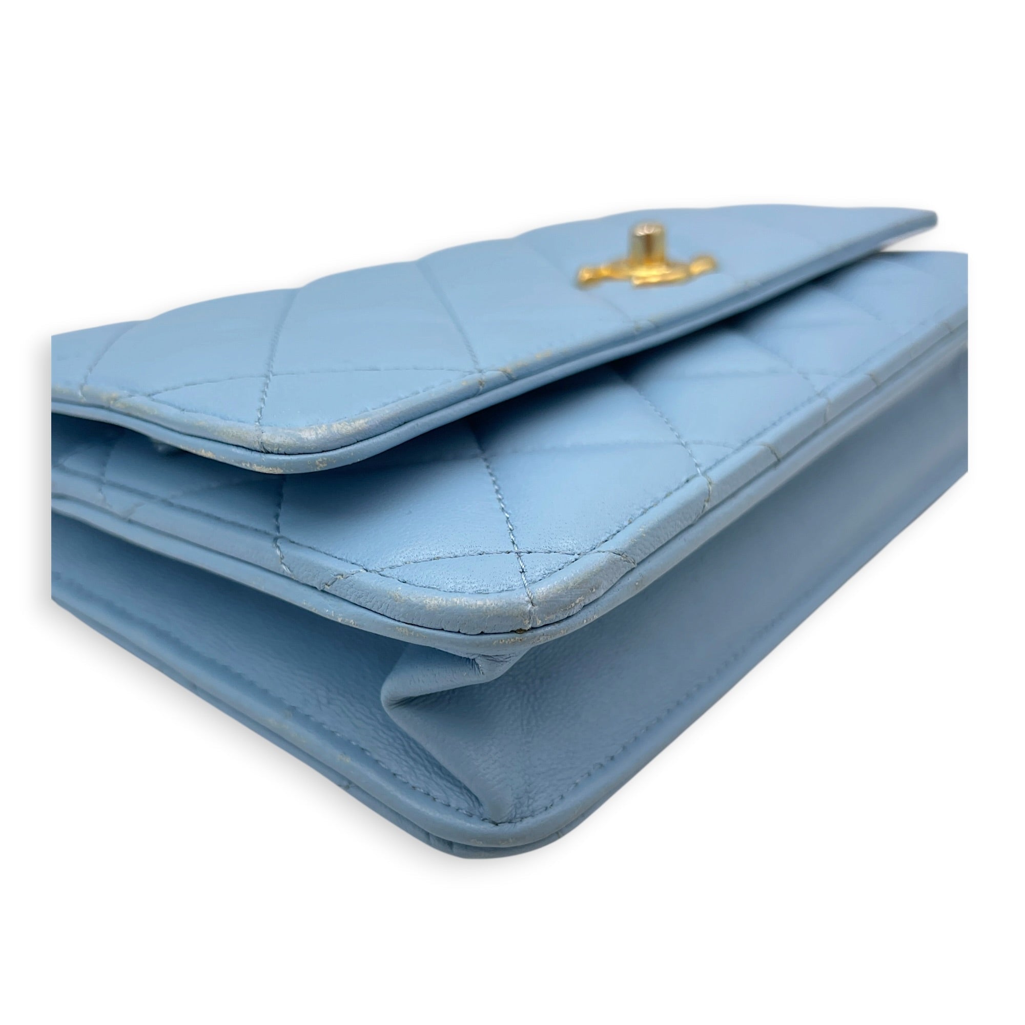 Wallet on Chain Blue Crossbody Bag in Calfskin Gold hardware