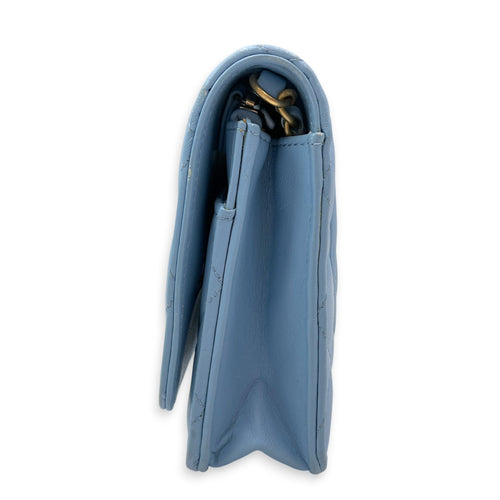 Wallet on Chain Blue Crossbody Bag in Calfskin Gold hardware