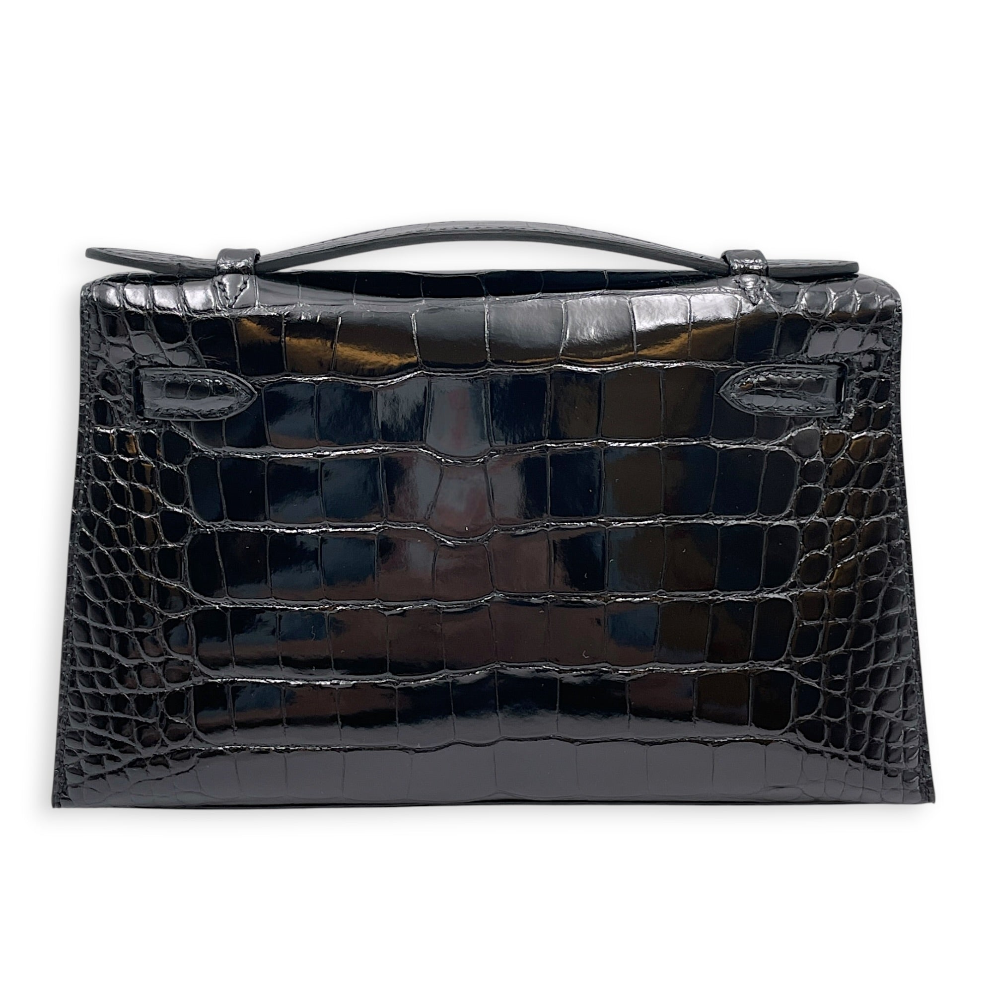 HSS Kelly Pochette Black in Shiny Alligator Palladium hardware CL2606-21982 2