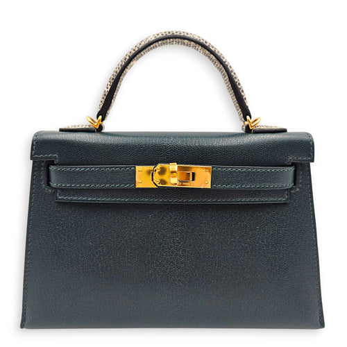 Sellier Kelly Touch 20 Vert Cypres/Ombre in Chevre Chamkila/Lizard Salvator Gold hardware CL2606-21995 1