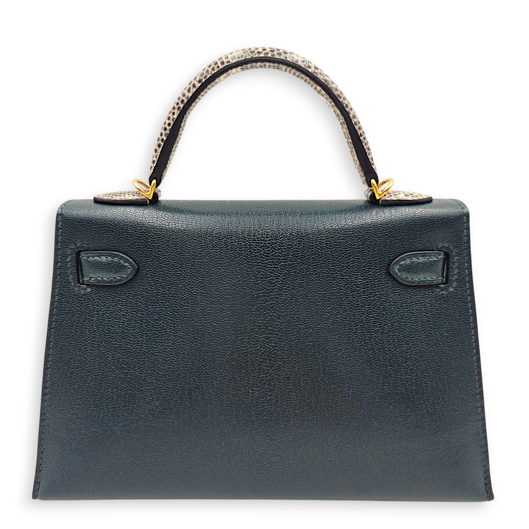 Sellier Kelly Touch 20 Vert Cypres/Ombre in Chevre Chamkila/Lizard Salvator Gold hardware CL2606-21995 2