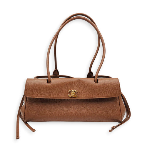 26S Urban Essential Brown Shoulder Bag in Calfskin Gold hardware
