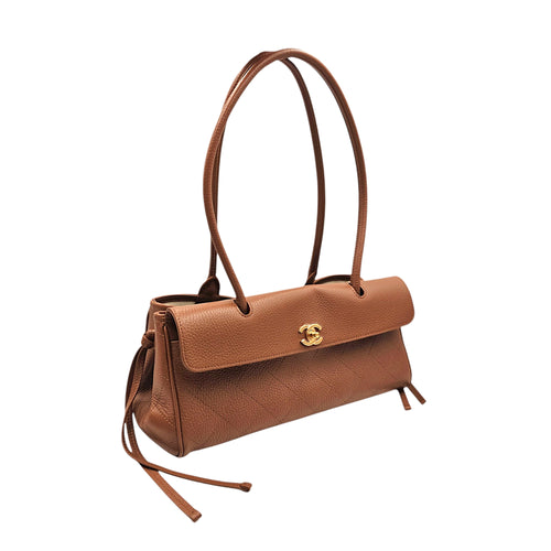 26S Urban Essential Brown Shoulder Bag in Calfskin Gold hardware