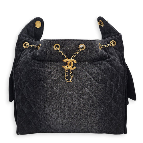 C25 Medium Black Shoulder Bag in Denim Gold hardware CL2606-22000 1