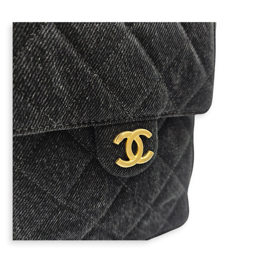 C25 Medium Black Shoulder Bag in Denim Gold hardware CL2606-22000 12
