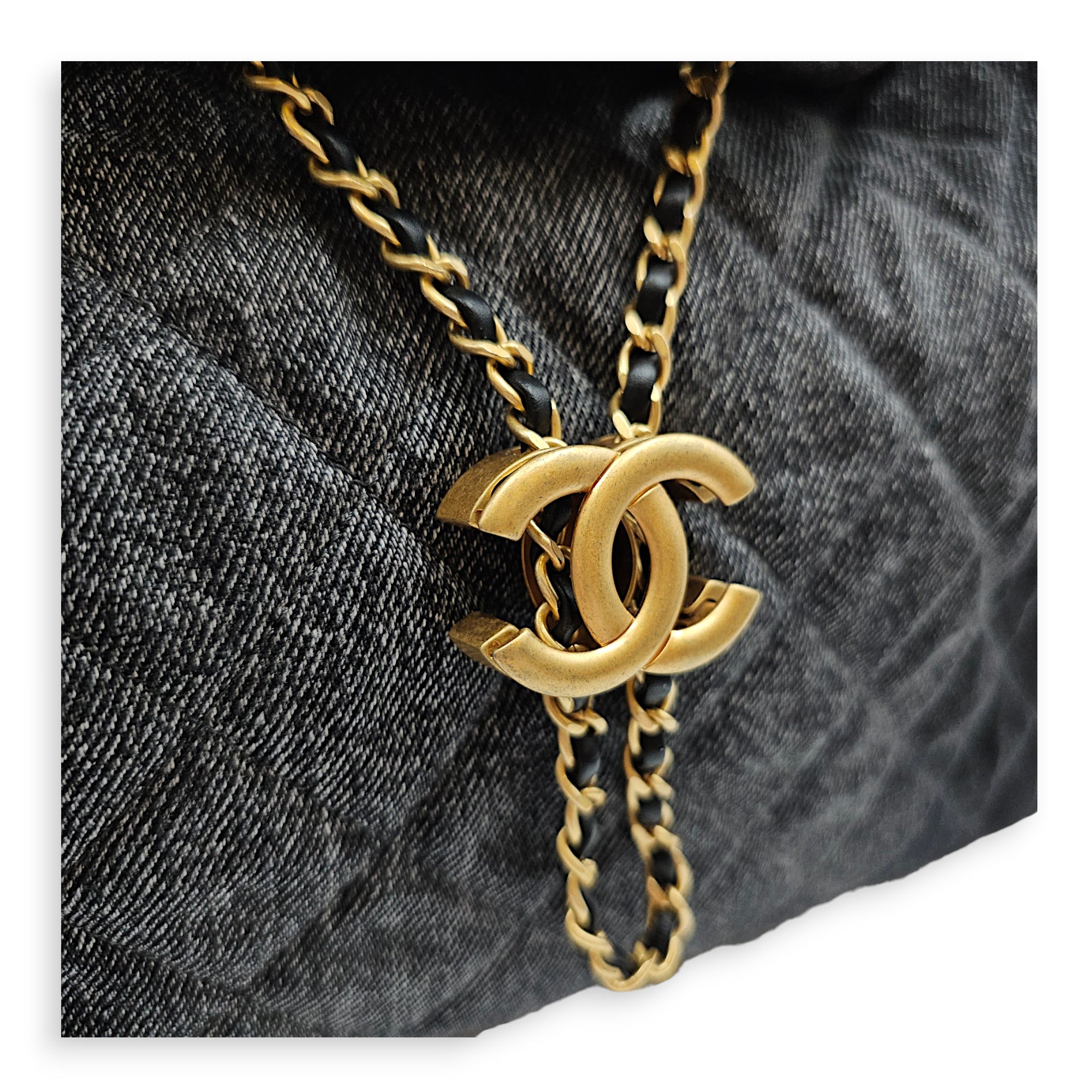 C25 Medium Black Shoulder Bag in Denim Gold hardware CL2606-22000 14