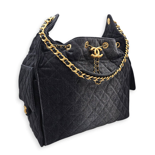 C25 Medium Black Shoulder Bag in Denim Gold hardware CL2606-22000 15