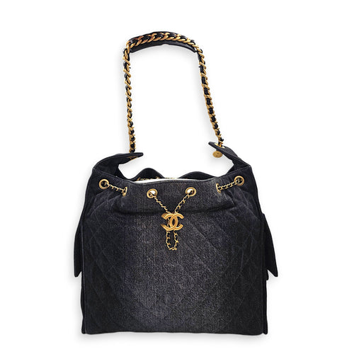 C25 Medium Black Shoulder Bag in Denim Gold hardware CL2606-22000 16